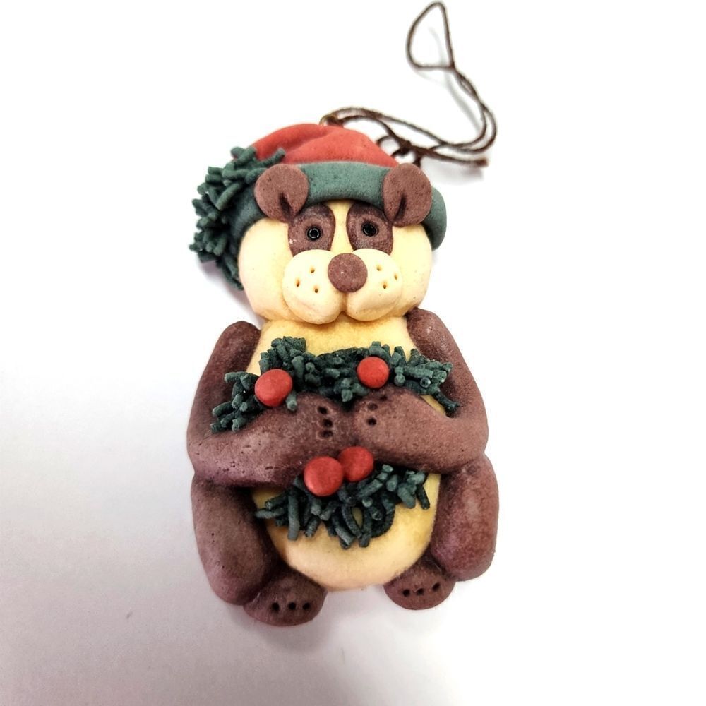 Vintage Hearthside Handmade Salt Dough Bear Christmas Ornament